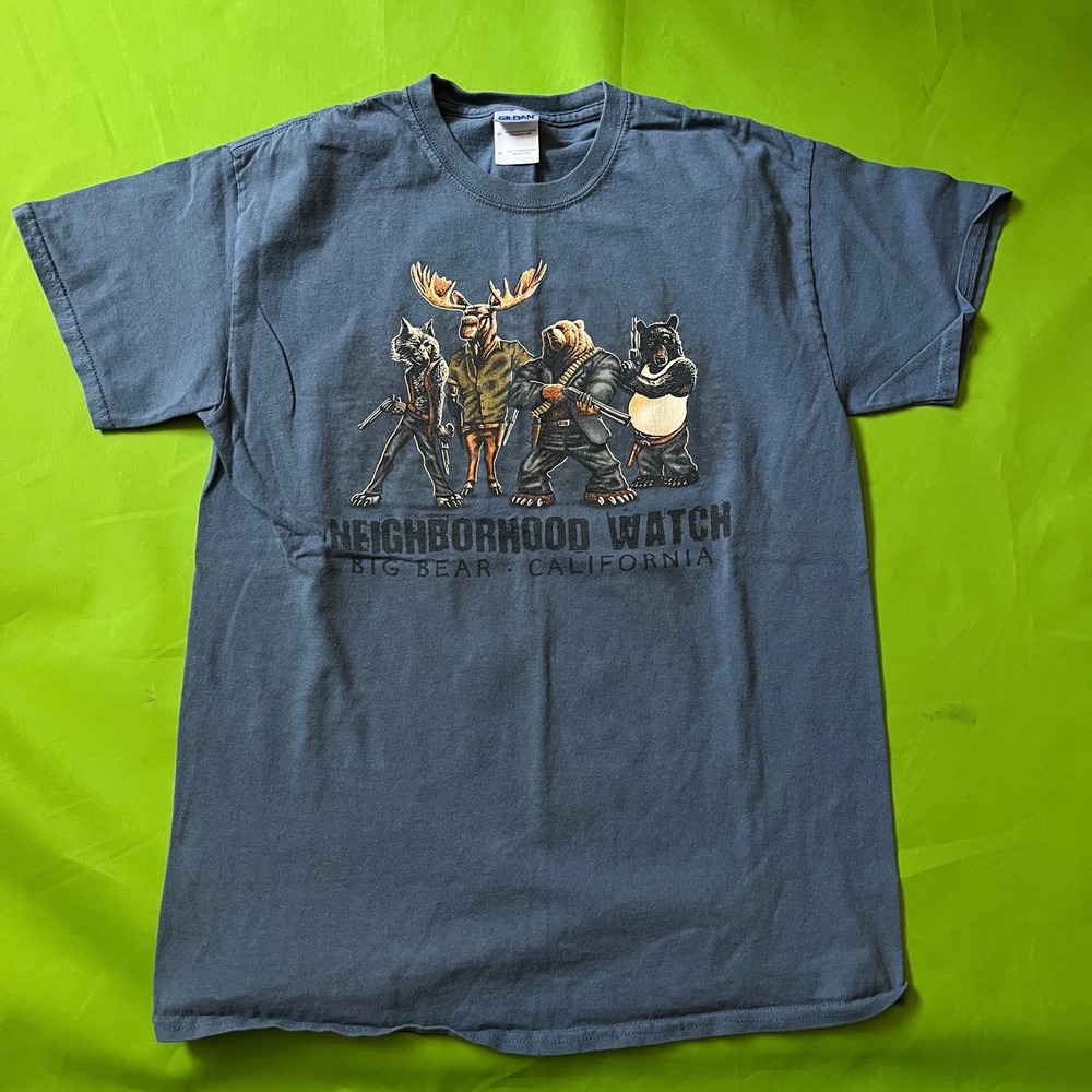 Y2K Big Bear California Neighborhood Watch Graphic Shirt Blue Mens Medium